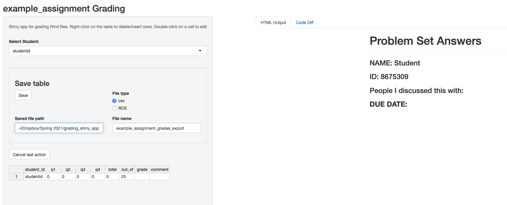 Screenshot of shiny app